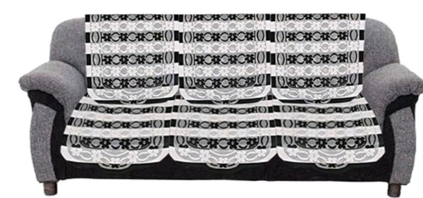 Dakshya Industries Black &White Color Cotton Sofa cover - White & Black, Cotton, Printed, Multipack 1